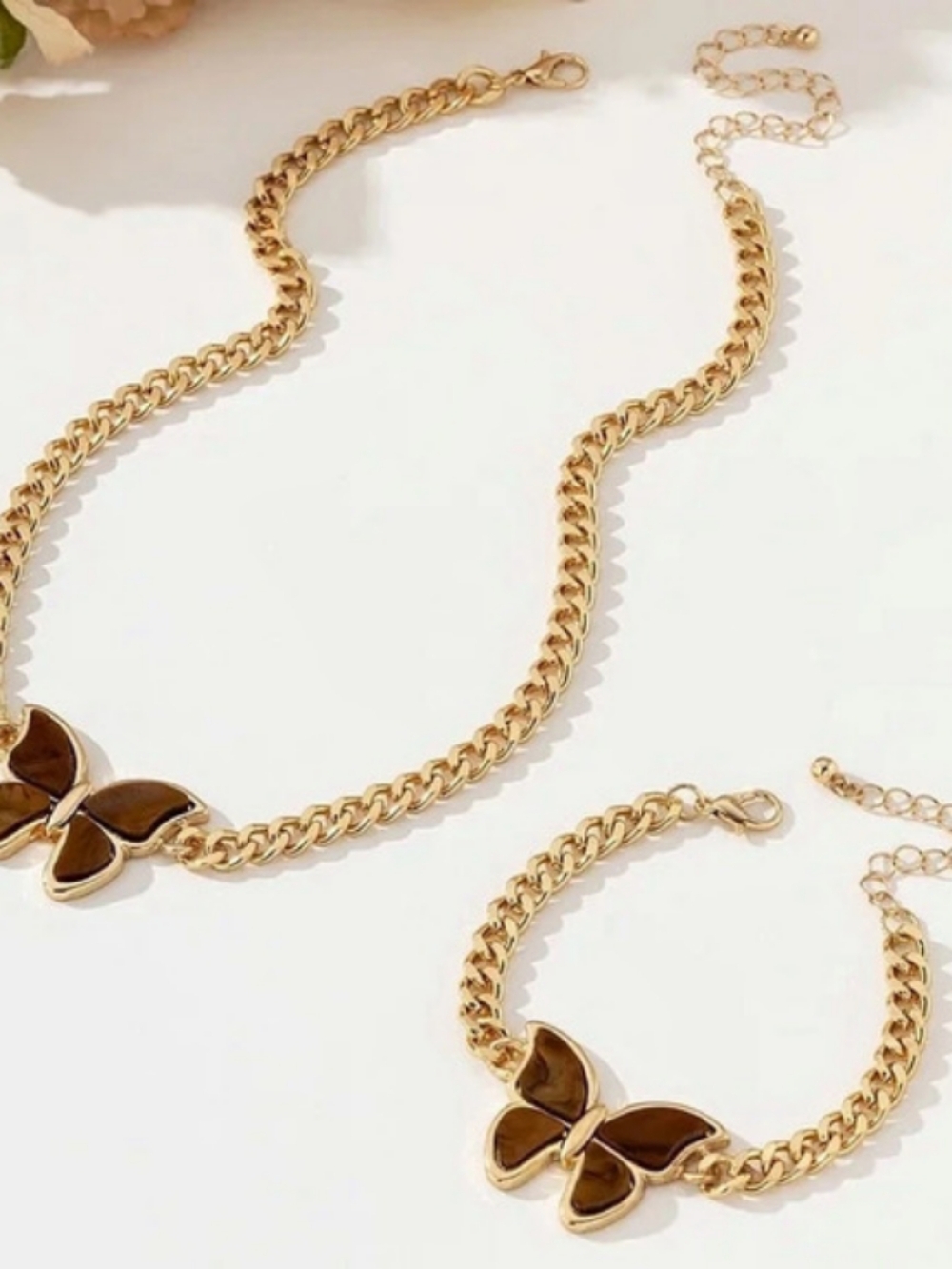Butterfly Necklace & Bracelet Set in Gold & Black